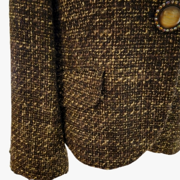 Jones New York brown and cream jacket blazer wool blend 1-button snap closure 12 - Picture 7 of 15
